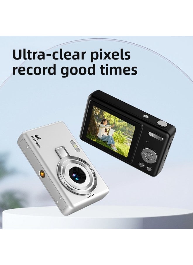 Generic - Ccd HD 4K Pixel Digital Camera Student Beginner Mini Card Machine Retro Fresh Photography-Color:Silver - Image 1