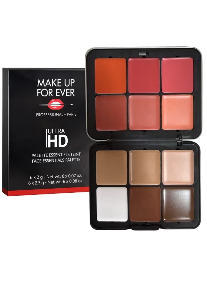 MAKE UP FOR EVER Ultra HD Face Essentials Palette 12 Shades Cream Foundation & Blush Kit – Multi-Use, Buildable Coverage, Lightweight Professional Makeup Palette - Image 1