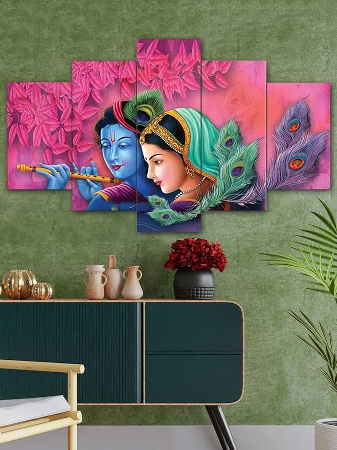 perpetual Radha Krishna Painting For Living Room | Set of 5 Wall Paintings For Wall/Home Decoration Living Room Bedroom Office Hotel Wall Art Dining Area Decor (k5z) - Image 2