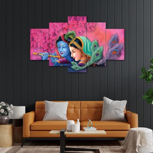 perpetual Radha Krishna Painting For Living Room | Set of 5 Wall Paintings For Wall/Home Decoration Living Room Bedroom Office Hotel Wall Art Dining Area Decor (k5z) - Image 1