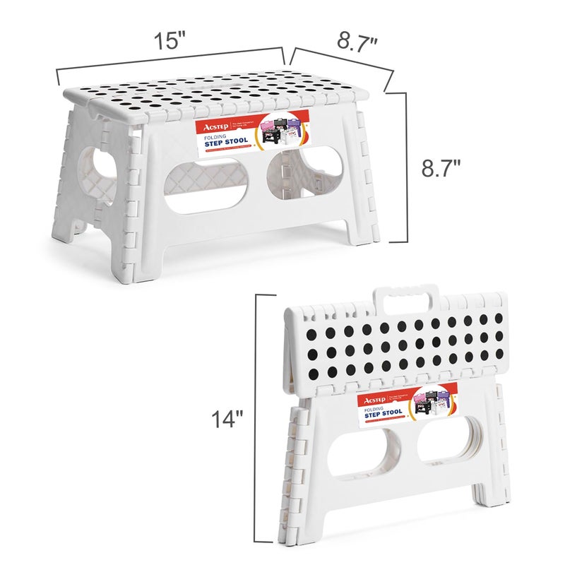 ACSTEP Folding Step Stool 9 Inch,15-Inch Extra Wide Heavy Duty Stepping Stool More Safe and Comfortable Non Slip Foldable Step Stool for Kids and Adults White - Image 4