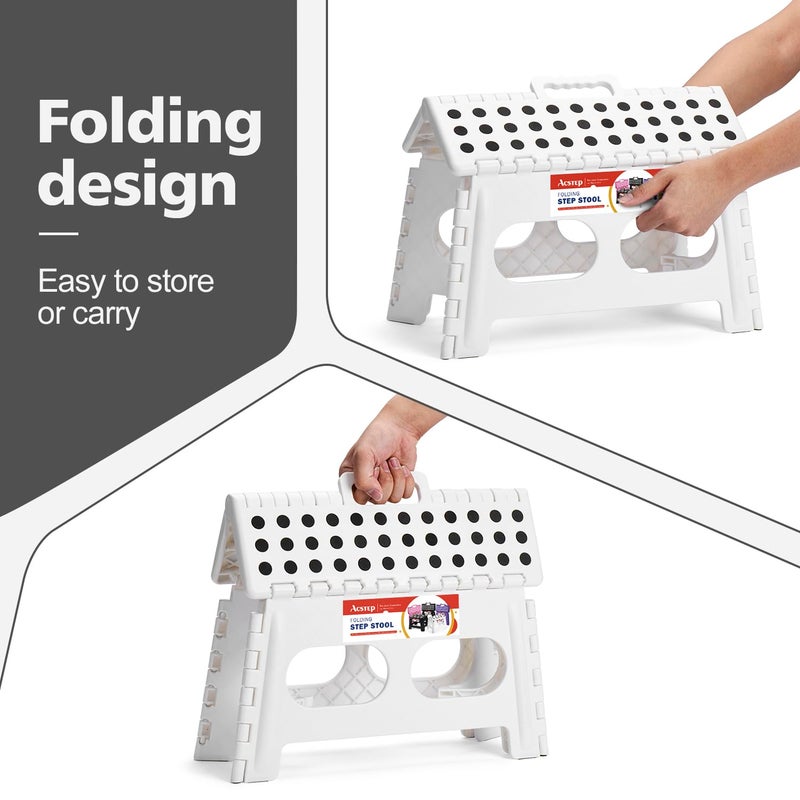 ACSTEP Folding Step Stool 9 Inch,15-Inch Extra Wide Heavy Duty Stepping Stool More Safe and Comfortable Non Slip Foldable Step Stool for Kids and Adults White - Image 5