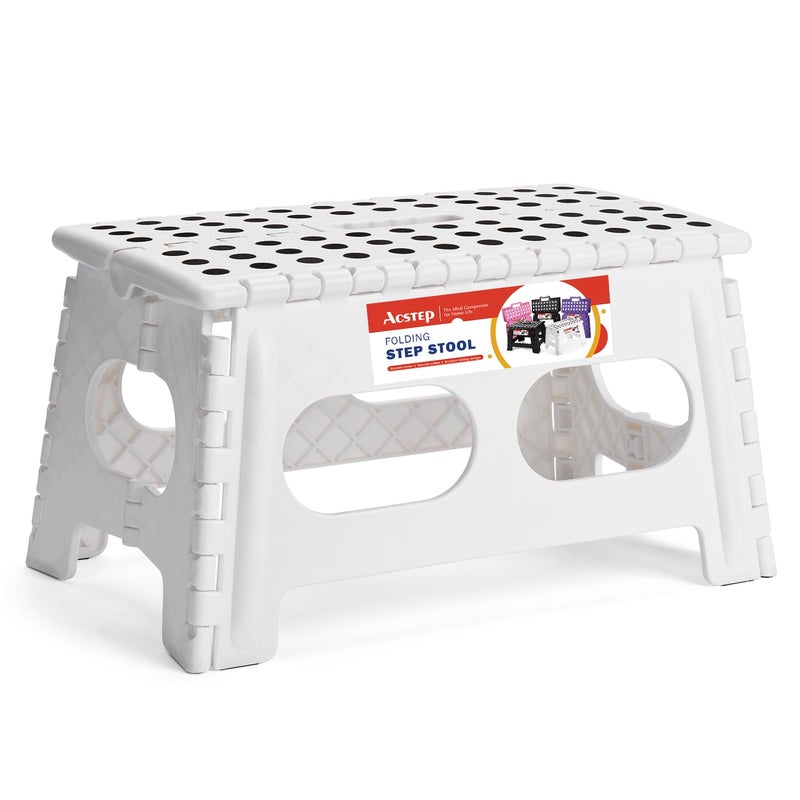 ACSTEP Folding Step Stool 9 Inch,15-Inch Extra Wide Heavy Duty Stepping Stool More Safe and Comfortable Non Slip Foldable Step Stool for Kids and Adults White - Image 1