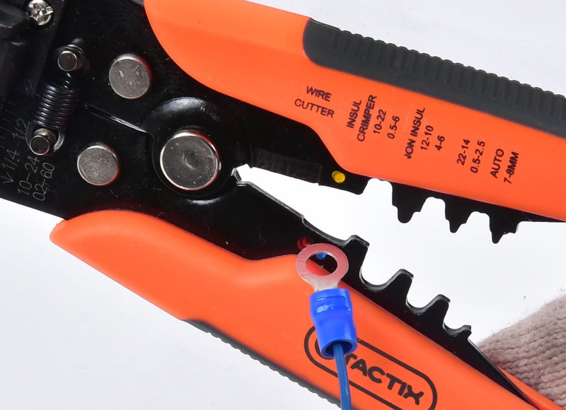 Tactix Automatic Wire Stripper, Heavy Duty Wire Stripping Tool for 1.0-3.2mm Cables, Precision Wire Cutter with Clamping Action & Length Gauge, Black/Orange- 400015 - Image 5