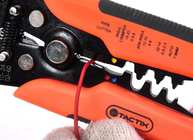 Tactix Automatic Wire Stripper, Heavy Duty Wire Stripping Tool for 1.0-3.2mm Cables, Precision Wire Cutter with Clamping Action & Length Gauge, Black/Orange- 400015 - Image 2