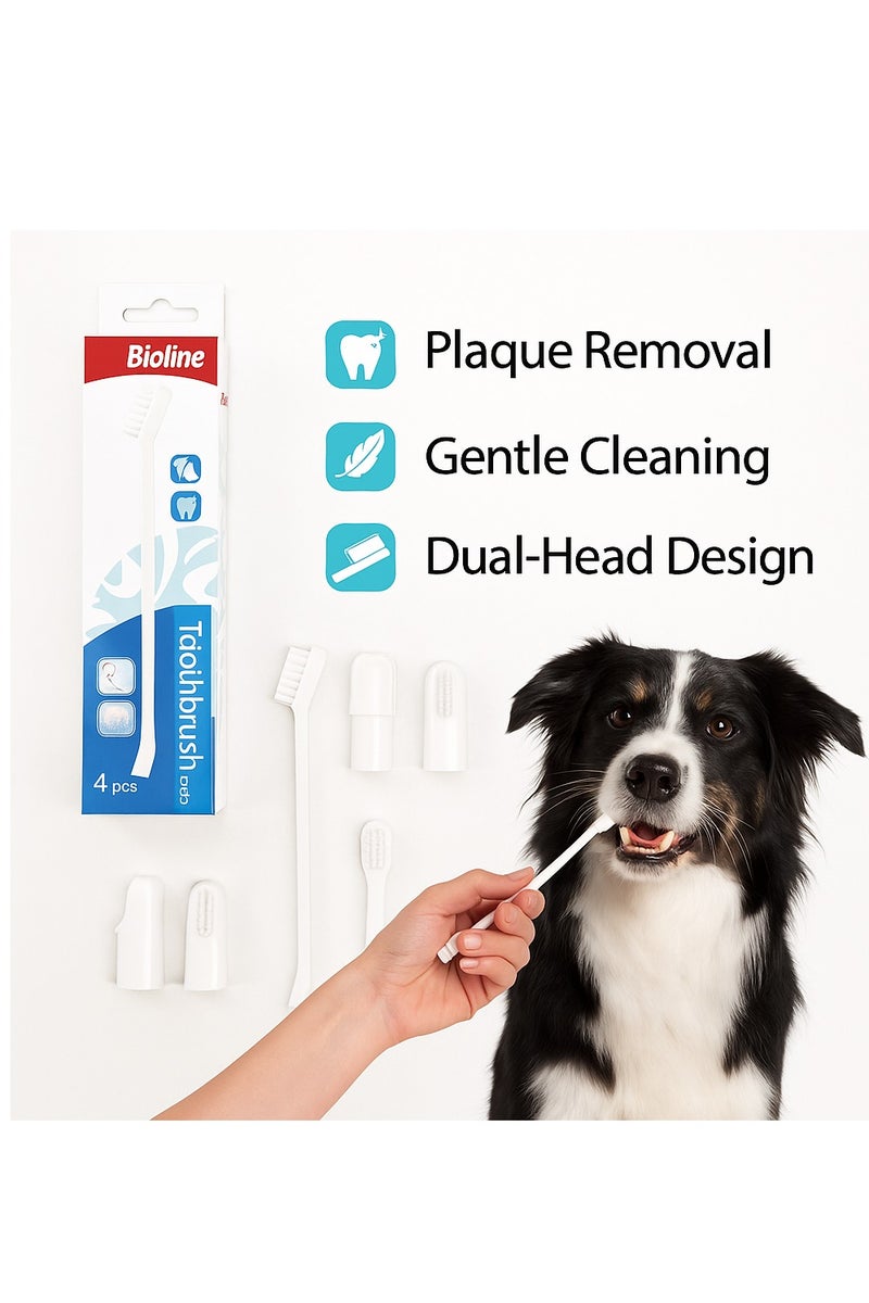 بايولاين مجموعة فراشي أسنان بيولاين للكلاب – 4 قطع | رأس مزدوج وفرشاة إصبع لتنظيف الأسنان والعناية باللثة - Image 2