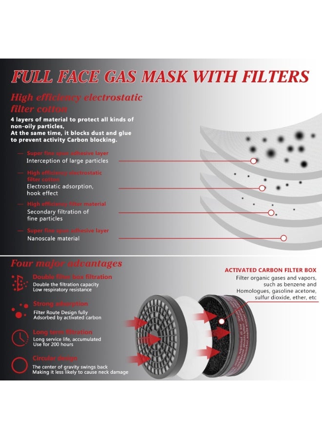 WALALLA Full Face Respirator Masks Set with 10 filter cottons, Gas Mask for Men, Reusable Respirator Mask for Painting, Woodworking, Construction, Spraying - Image 3