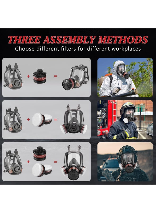 WALALLA Full Face Respirator Masks Set with 10 filter cottons, Gas Mask for Men, Reusable Respirator Mask for Painting, Woodworking, Construction, Spraying - Image 5