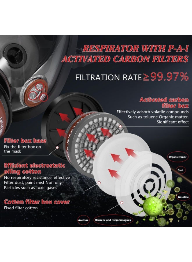 WALALLA Full Face Respirator Masks Set with 10 filter cottons, Gas Mask for Men, Reusable Respirator Mask for Painting, Woodworking, Construction, Spraying - Image 4