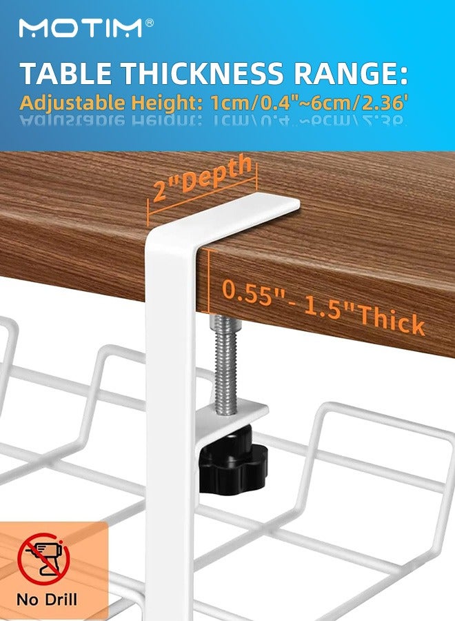 Motim Under Desk Cable Management Tray Kit 38cm, Drill Free Metal Cable Management Organizers for Wire Management, Cable Tray Management Box with Clamp Plug Rack, Includes Cable Clips Holder and Cable Ties - Image 5