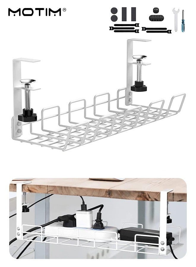 Motim Under Desk Cable Management Tray Kit 38cm, Drill Free Metal Cable Management Organizers for Wire Management, Cable Tray Management Box with Clamp Plug Rack, Includes Cable Clips Holder and Cable Ties - Image 1