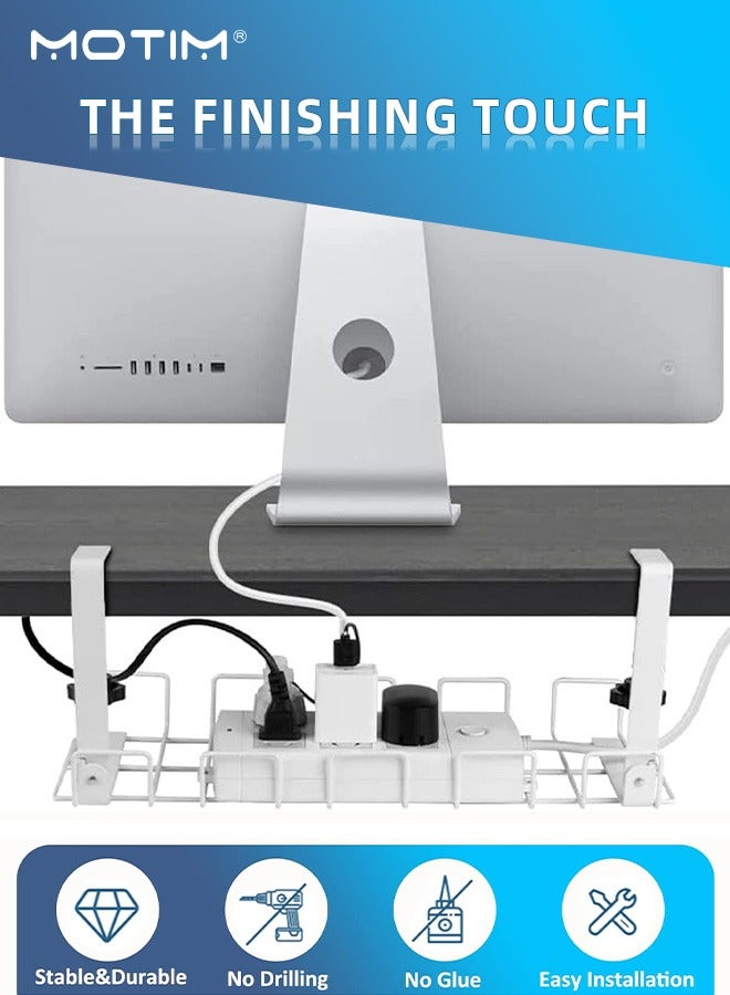 Motim Under Desk Cable Management Tray Kit 38cm, Drill Free Metal Cable Management Organizers for Wire Management, Cable Tray Management Box with Clamp Plug Rack, Includes Cable Clips Holder and Cable Ties - Image 2