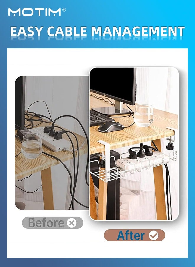 Motim Under Desk Cable Management Tray Kit 38cm, Drill Free Metal Cable Management Organizers for Wire Management, Cable Tray Management Box with Clamp Plug Rack, Includes Cable Clips Holder and Cable Ties - Image 4