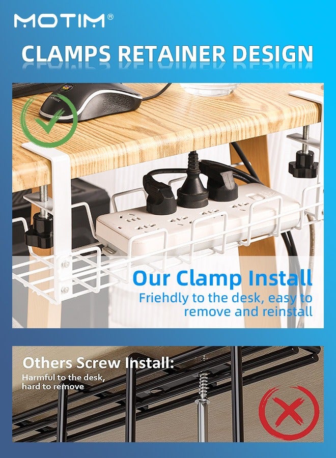 Motim Under Desk Cable Management Tray Kit 38cm, Drill Free Metal Cable Management Organizers for Wire Management, Cable Tray Management Box with Clamp Plug Rack, Includes Cable Clips Holder and Cable Ties - Image 3