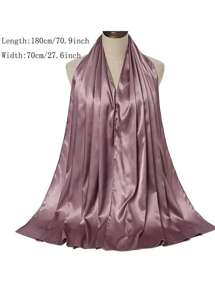 Rozino Simple Bright Satin Hijab Elegant Solid Color Chiffon Shawl Elegant Casual Outdoor Sunscreen Head Wrap - Image 4