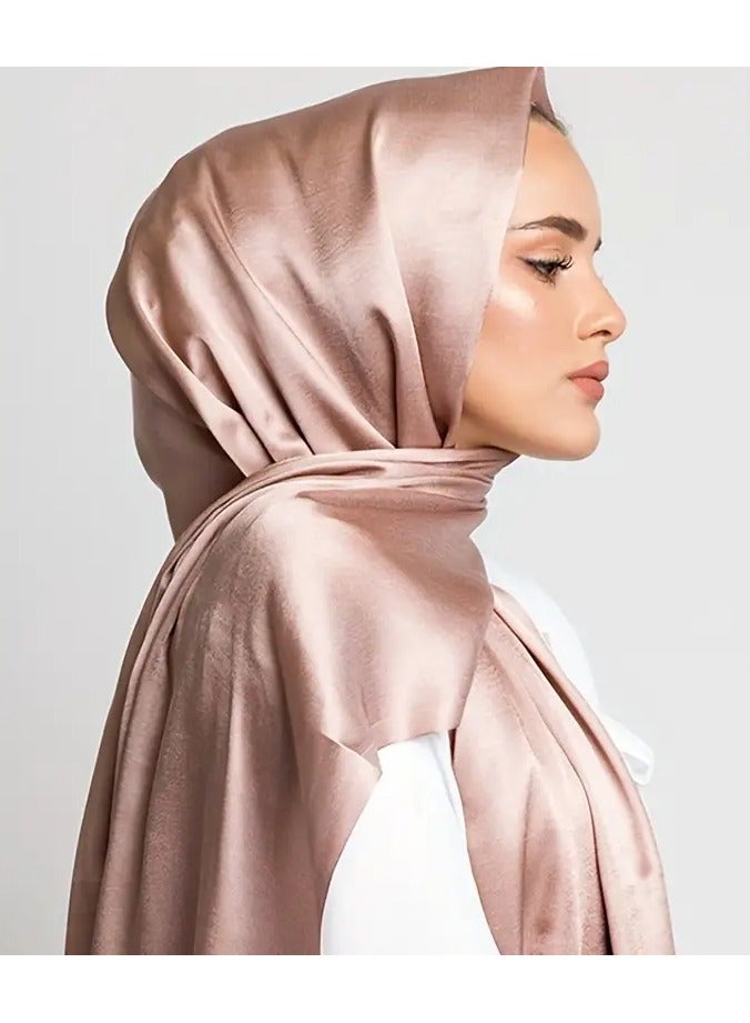 Rozino Simple Bright Satin Hijab Elegant Solid Color Chiffon Shawl Elegant Casual Outdoor Sunscreen Head Wrap - Image 1