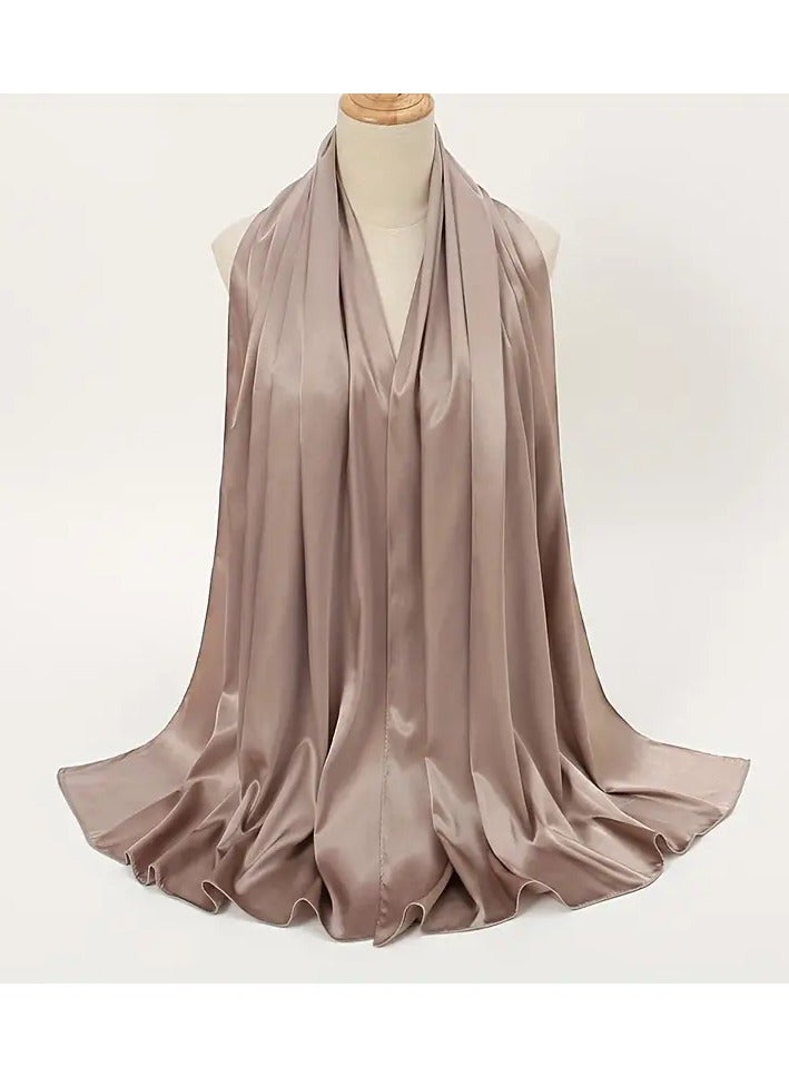 Rozino Simple Bright Satin Hijab Elegant Solid Color Chiffon Shawl Elegant Casual Outdoor Sunscreen Head Wrap - Image 2