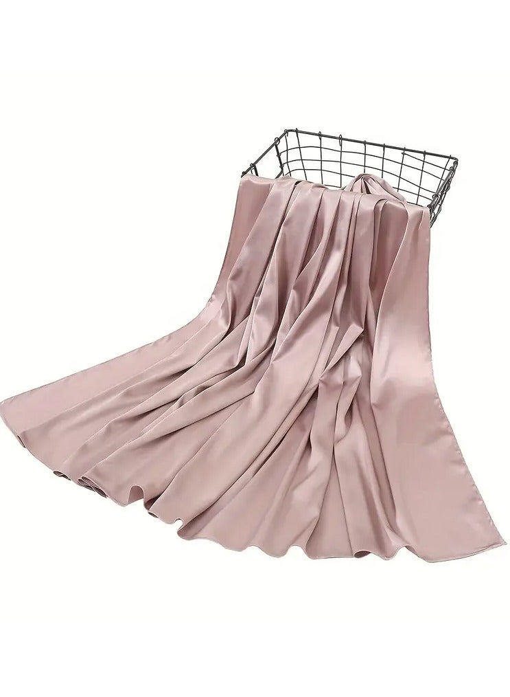 Rozino Simple Bright Satin Hijab Elegant Solid Color Chiffon Shawl Elegant Casual Outdoor Sunscreen Head Wrap - Image 3