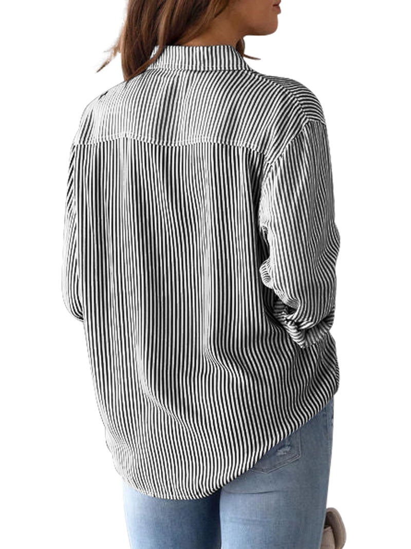 CUNLIN Black and White Striped Shirt Blouse Long Sleeve Women Womens Tops for Button Up Down Blouses Dressy Casual Shirts Black Size M - Image 2