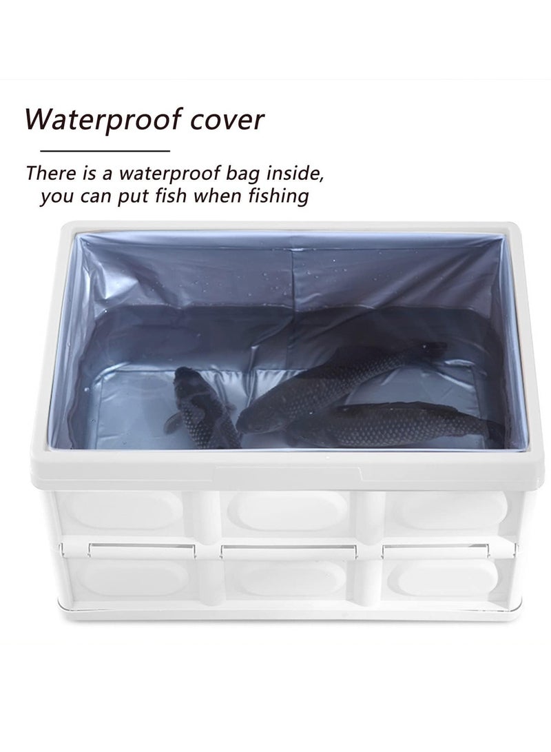 صندوق تخزين قابل للطي بغطاء خشبي - 20 لتر, ابيض - Image 4