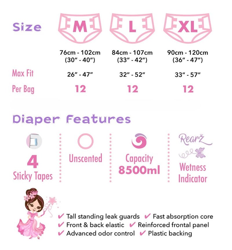 Rearz - Princess Pink - Overnight Adult Diapers (12 Pack) (X-Large) - Image 2