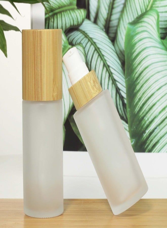 COSIDEA 6 pcs Empty 1.67oz / 50ml bamboo lids Frosted glass bottle with lotion pump dispenser, refillable emulsion cosmetic cream Serum bottles, toiletries refill travel container - Image 4