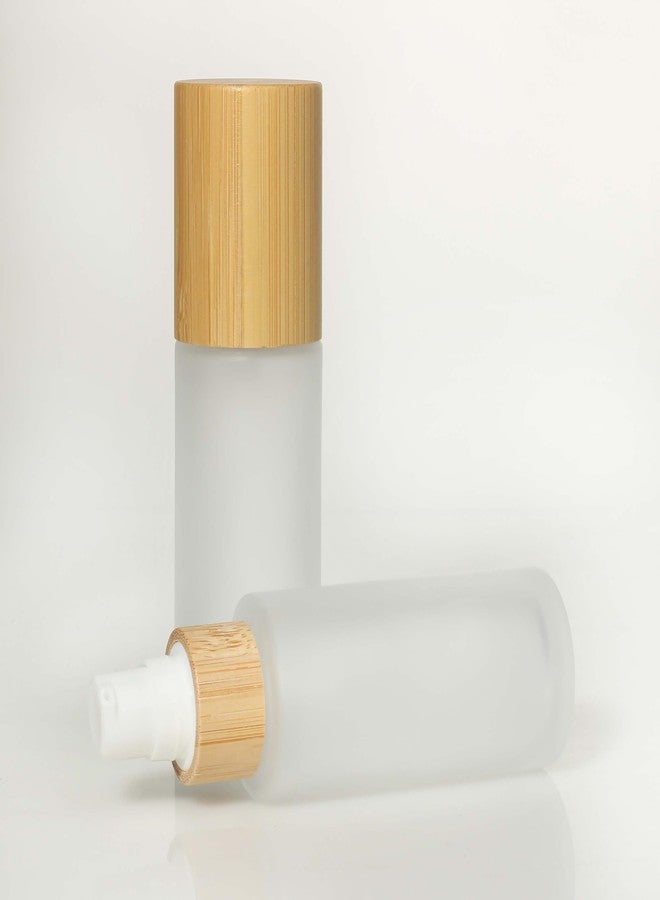 COSIDEA 6 pcs Empty 1.67oz / 50ml bamboo lids Frosted glass bottle with lotion pump dispenser, refillable emulsion cosmetic cream Serum bottles, toiletries refill travel container - Image 3