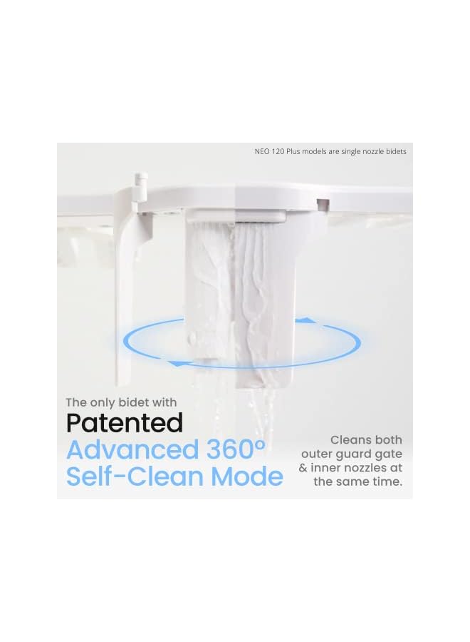 The Bros NEO 185 بلس - ملحق بيديت مسجل براءة اختراع لمقعد المرحاض، مفصلات مبتكرة للتنظيف، تركيب سهل، تنظيف ذاتي متقدم بزاوية 360°، فوهتين، غسيل نسائي وخلفي (أبيض) - Image 5