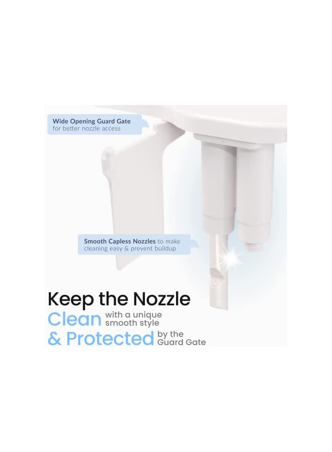 The Bros NEO 185 بلس - ملحق بيديت مسجل براءة اختراع لمقعد المرحاض، مفصلات مبتكرة للتنظيف، تركيب سهل، تنظيف ذاتي متقدم بزاوية 360°، فوهتين، غسيل نسائي وخلفي (أبيض) - Image 4