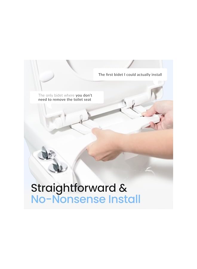 The Bros NEO 185 بلس - ملحق بيديت مسجل براءة اختراع لمقعد المرحاض، مفصلات مبتكرة للتنظيف، تركيب سهل، تنظيف ذاتي متقدم بزاوية 360°، فوهتين، غسيل نسائي وخلفي (أبيض) - Image 3