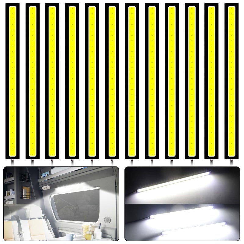 Linkstyle 12PCS 12V LED Interior Light Bar, Waterproof 28 LEDs COB Strip Light Super Bright Lights for Truck Boat Bike RV, White - Image 1