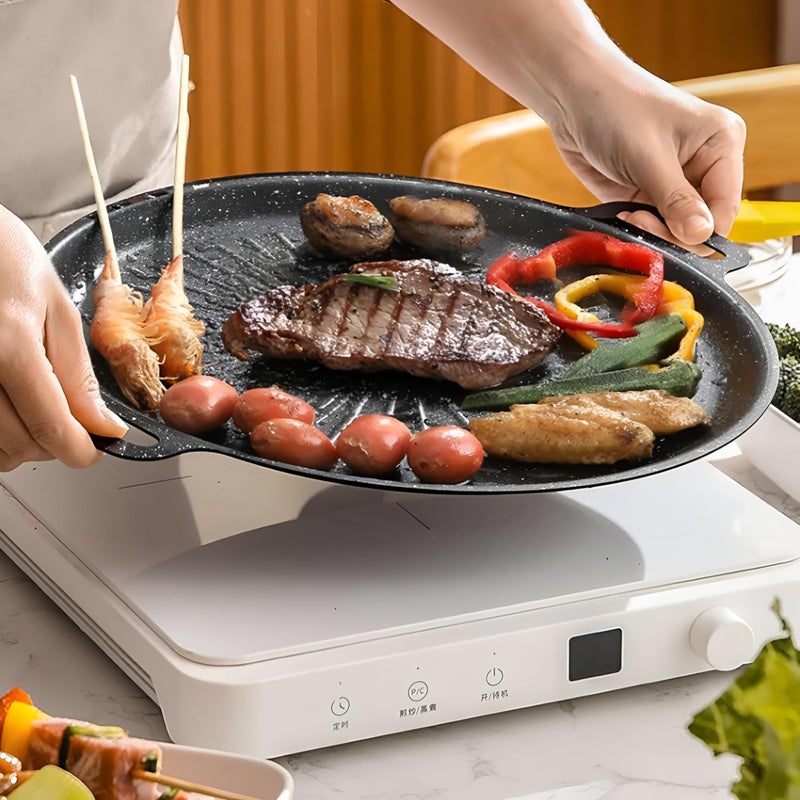 Stovetop Griddle - Round Non-Stick Iron Baking and BBQ Pan with Double Loop Handles, Ideal for Outdoor Grilling and Indoor Induction Cooking, Versatile Durable Cookware for All Needs (size 2 (36cm)) - Image 3