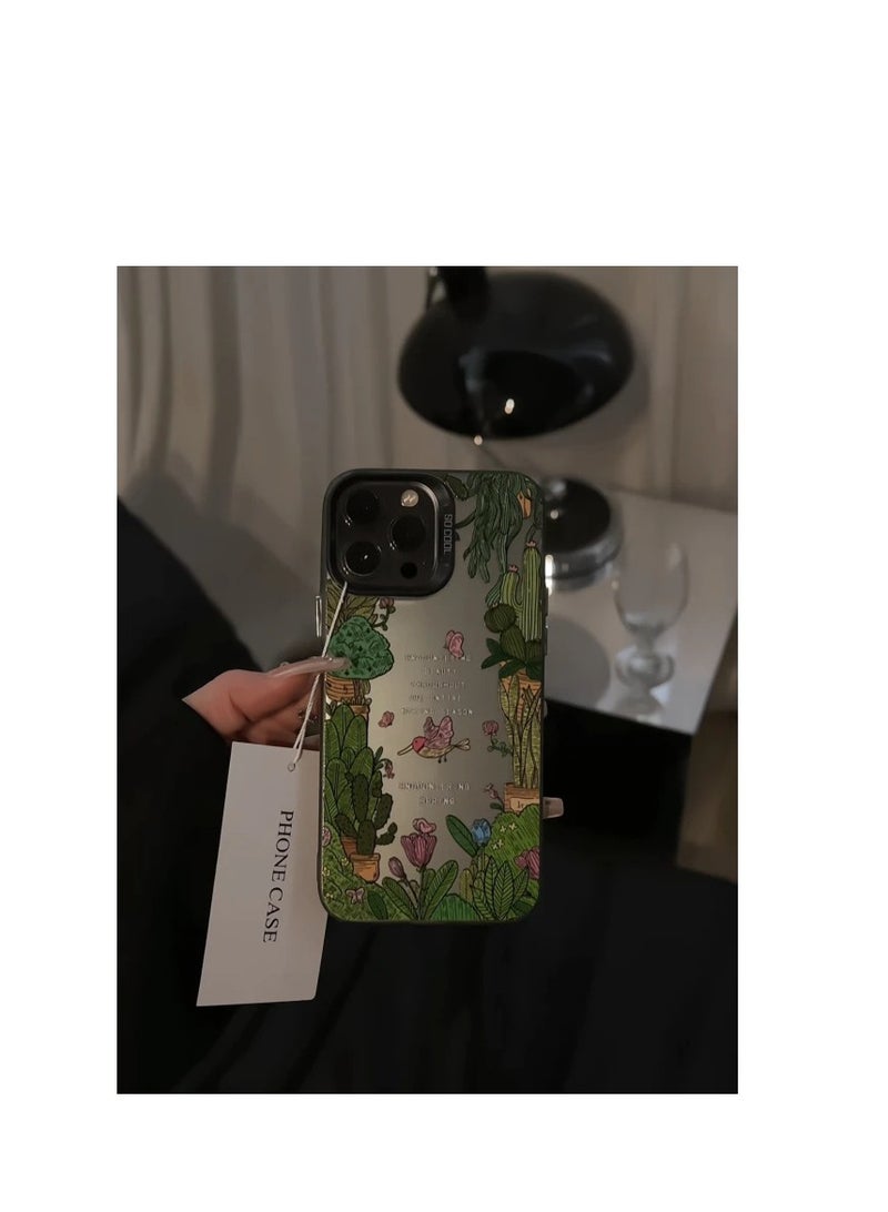 NIBEMINENT Green Plant Potted Flowers Protective TPU Case Cover For iPhone 14 Pro Max, Black