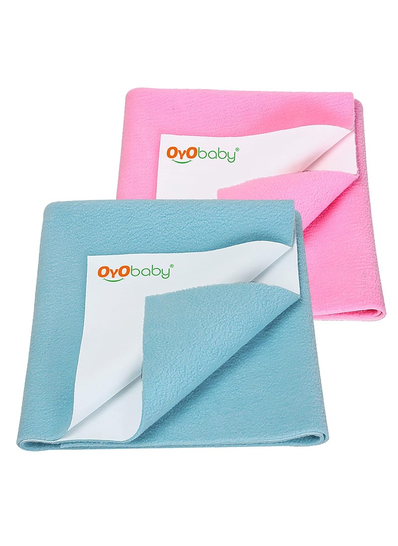 OYO BABY - OYO BABY Cotton - Baby Water Resistant Dry Sheet - Baby Dry Sheets Extra Washable - Dry Mats for Baby - Waterproof Baby Sheets Medium Size Combo - (100X70 Cm)- Pink + Blue - Image 1