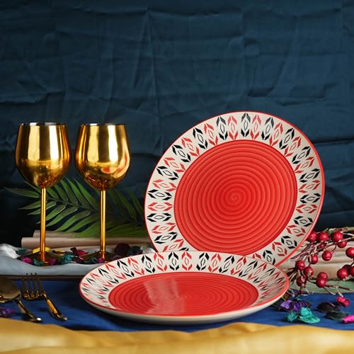 Caffeine Ceramic Handmade Stoneware Orange Arrow Pattern Quarter Plate 7” (Set of 2 Microwave & Dishwasher Safe) - Image 1