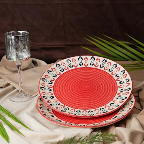 Caffeine Ceramic Handmade Stoneware Orange Arrow Pattern Quarter Plate 7” (Set of 2 Microwave & Dishwasher Safe) - Image 2