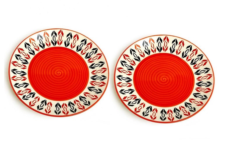 Caffeine Ceramic Handmade Stoneware Orange Arrow Pattern Quarter Plate 7” (Set of 2 Microwave & Dishwasher Safe) - Image 3
