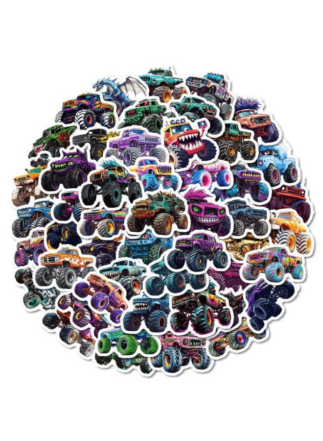 NIBEMINENT 50 Pcs Monster Truck Deco Kit Waterproof Stickers, High Definition Printing Bright Colors, Suitable for Laptop Skateboard Luggage Water Bottle Guitar DIY - Image 1