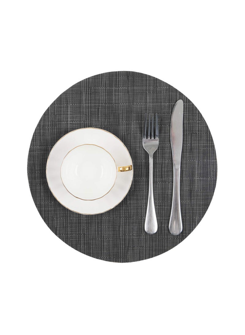 SYOSI Round Table Placemats Set of 7, Wedge Shaped Place Mat with Centerpiece Round Mat, Woven Vinyl Table Placemats, Large Size Wedge Shape, Heat Resistant Table Mats Washable (7, Black Gray) - Image 3
