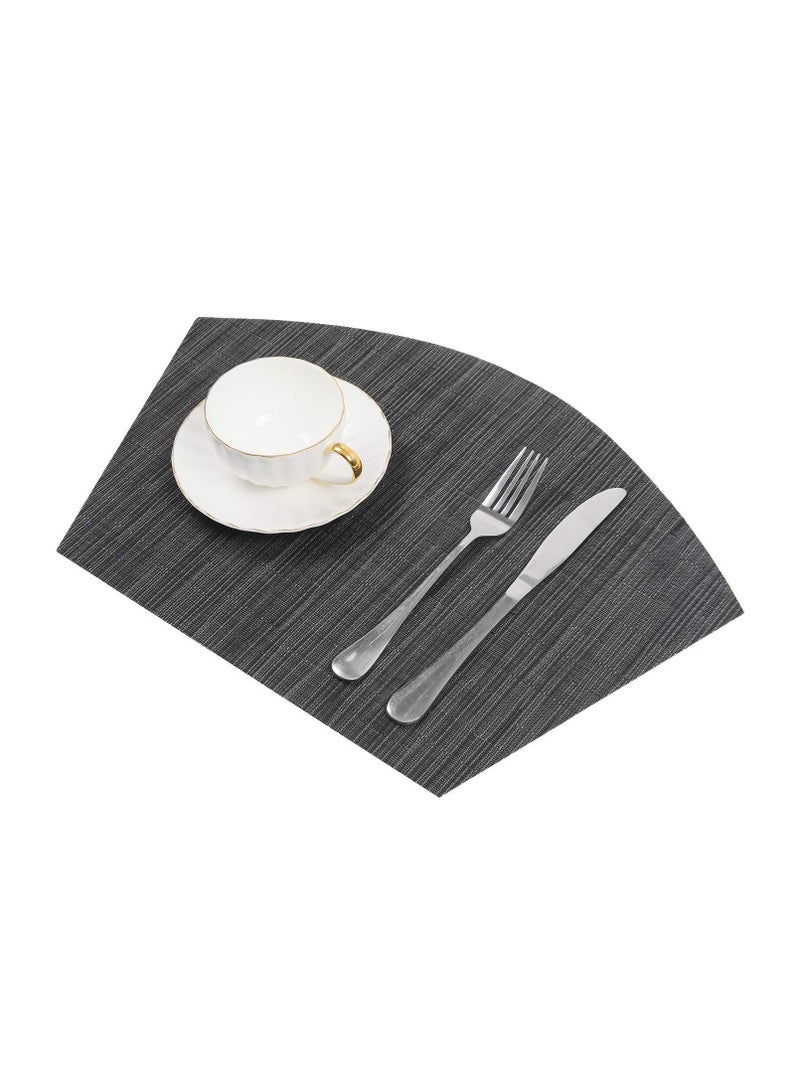 SYOSI Round Table Placemats Set of 7, Wedge Shaped Place Mat with Centerpiece Round Mat, Woven Vinyl Table Placemats, Large Size Wedge Shape, Heat Resistant Table Mats Washable (7, Black Gray) - Image 2