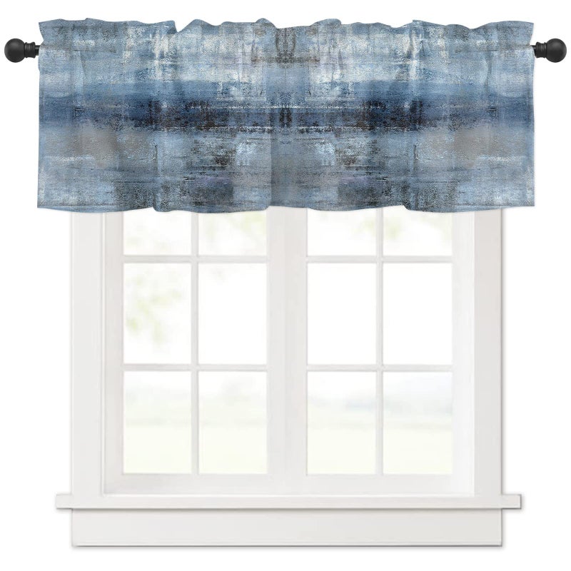 debraleye Navy Blue Window Valances Abstract Art Valances for Windows Treatment Decor Farmhouse Rod Pocket Decorative Curtain Valance for Bathroom Bedroom Living Room 54 X 18 in Blue 1 Panel - Image 2