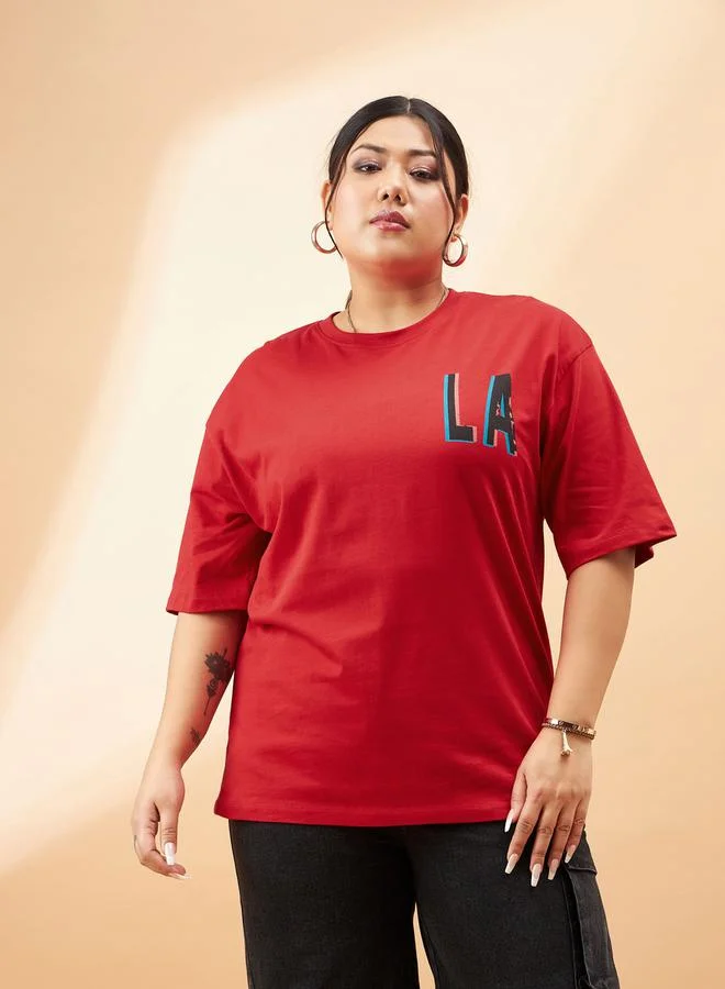 ساسافراس Plus LA Graphic Print Drop Shoulder T-Shirt by Styli