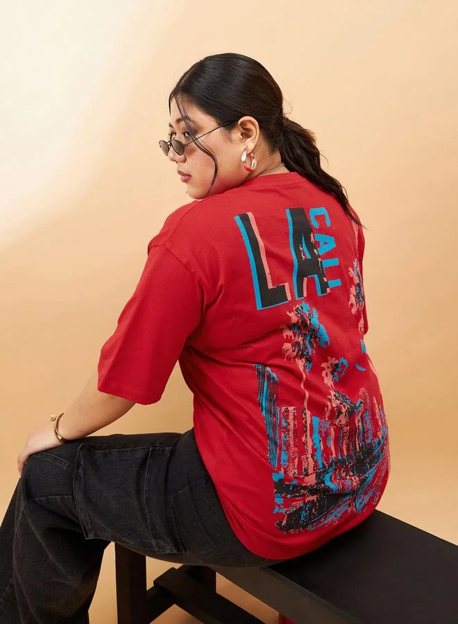 ساسافراس Plus LA Graphic Print Drop Shoulder T-Shirt by Styli