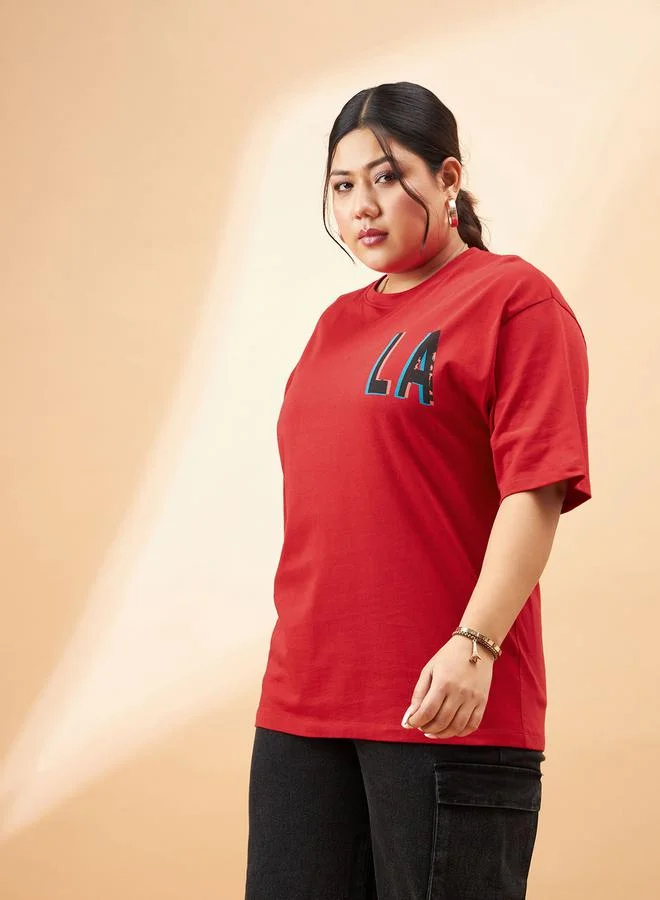 ساسافراس Plus LA Graphic Print Drop Shoulder T-Shirt by Styli