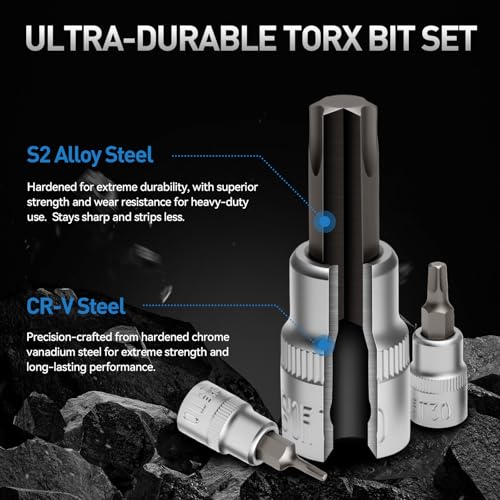 DISEN 34-Piece 3/8'' Drive Torx Star Bit sockets CR-V E-Socket Set, E4-20, T10-60, Tamper Proof Set TT10-TT55, 5/16"F to 3/8"M adapter with Storage Case,S2 Steel, Ideal for Car,Trucks,Home Improvement - Image 3