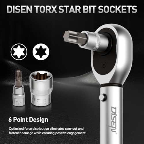 DISEN 34-Piece 3/8'' Drive Torx Star Bit sockets CR-V E-Socket Set, E4-20, T10-60, Tamper Proof Set TT10-TT55, 5/16"F to 3/8"M adapter with Storage Case,S2 Steel, Ideal for Car,Trucks,Home Improvement - Image 5