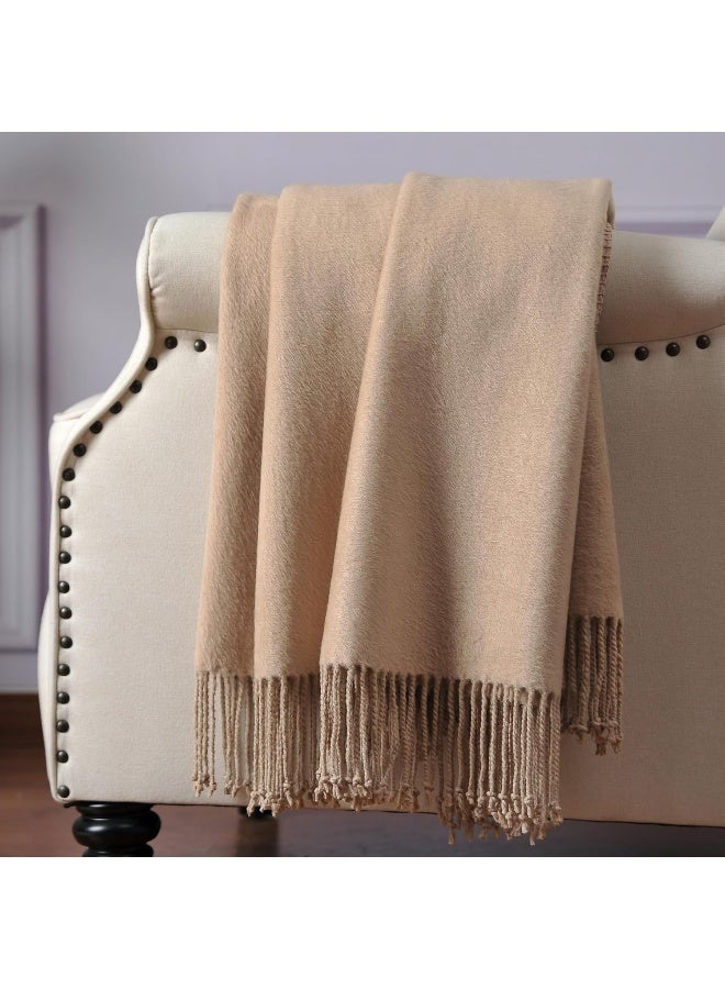 CUDDLE DREAMS CUDDLE DREAMS Silk Throw Blanket with Fringe, Pure Mulberry Silk, Naturally Soft, Breathable (Taupe)  - Image 1