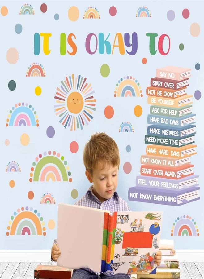 HATARU Kids Inspirational Wall Decals Motivational Quotes Wall Stickers Peel and Stick Reading Wall Decals Watercolor Polka Dots Rainbow Sun Wall Stickers for Nursery Classroom Playroom Reading Room Decor - Image 5