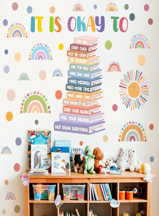 HATARU Kids Inspirational Wall Decals Motivational Quotes Wall Stickers Peel and Stick Reading Wall Decals Watercolor Polka Dots Rainbow Sun Wall Stickers for Nursery Classroom Playroom Reading Room Decor - Image 1