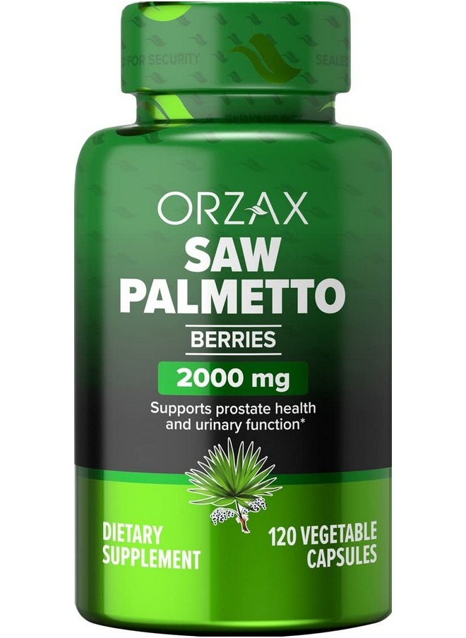 ORZAX - Saw Palmetto 2000 Mg Support Urinary Functions And Prostate Health For Men Natural Dht Blocker To Help Hair Growth 120 Vegatable Capsules - Image 1